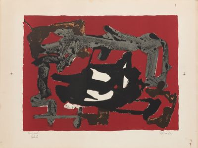 une image représentant une peinture en noir et blanc sur fond rouge