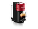 une cafetière rouge posée sur un plan de travail blanc