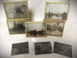 six photographies encadrées représentant une ville avec un pont en arrière-plan