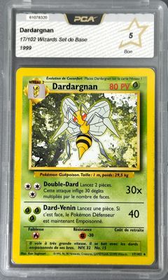 a close up of a pokemon card with a bee on it