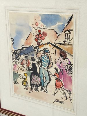 a picture of a painting of a family walking down the street