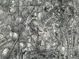 a black and white drawing of a building with a clock