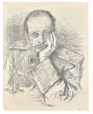 une image représentant le dessin d'un homme tenant un livre à la main