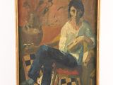 tableau représentant un homme assis sur une chaise dans une pièce