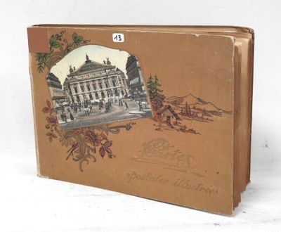 a brown book with a picture of a building on it