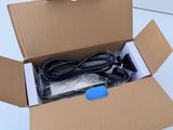 a cardboard box with a blue object inside of it
