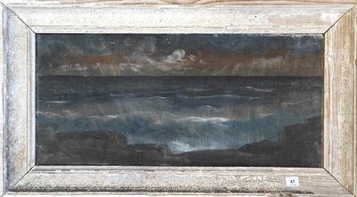 an image of a painting of an ocean scene in a wooden frame