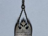 a silver necklace with a skull on it hanging from a chain