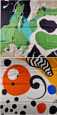 two pictures of a bed with different designs on it