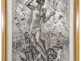 un dessin en noir et blanc représentant un homme tenant des oiseaux dans la main