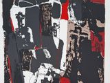 l'image d'une peinture noire et rouge sur un mur blanc