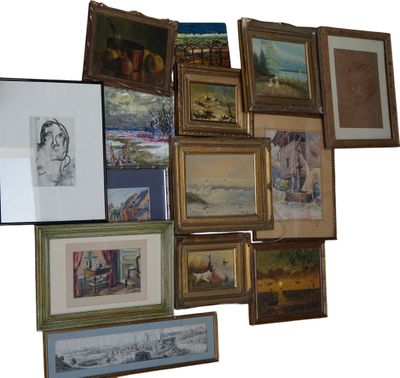 Lot de PIECES encadrées comprenant huiles et aquarelles. 30 x 20 cm en - Photo 1