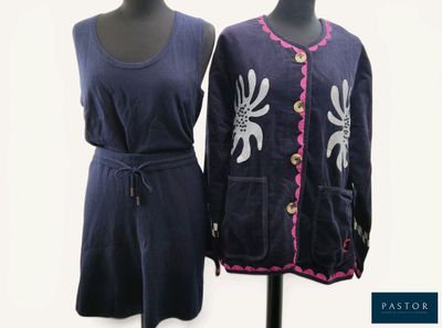 pair of women ' s dresses on a mannequin stand with a white background