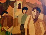 a painting of a group of people in a park