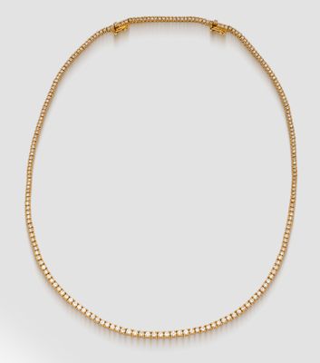 Feines Rivière-Collier mit Brillanten Gelbgold, gest. 750. L…