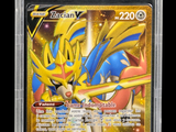a close up of a pokemon card in a plastic case