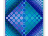 a blue and purple abstract painting with circles on a white background