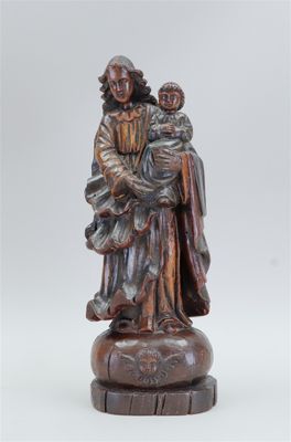 Vierge à l'enfant en chêne polychrome, Espagne.
