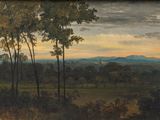 une image d'un tableau représentant un paysage avec des arbres au premier plan