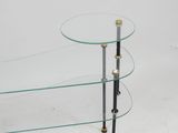 an image of a glass and brass coffee table with three shelves