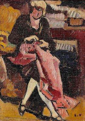 tableau représentant un homme et une femme assis sur un canapé dans un salon