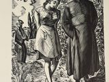 drawing of a man and a woman standing in a garden