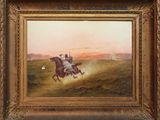 une peinture à l'huile représentant un homme à cheval