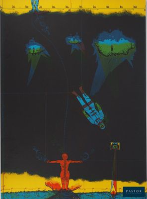 an image of a poster for a movie with a man in the water