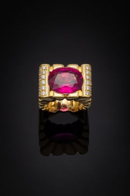 a pink tourmaline and diamond ring