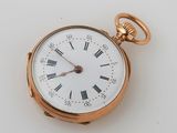 a gold pocket watch with roman numerals on it