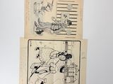 two drawings of cartoon characters on a white background