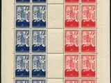 a stamp with a picture of a red and blue flag on it