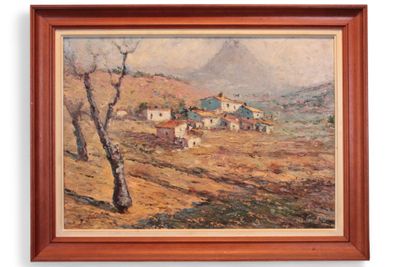 une image d'un tableau représentant un village de montagne