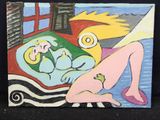 une peinture représentant une femme allongée sur un lit