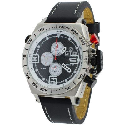 the watch is black and white with a red second hand