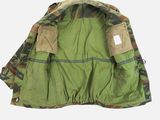the jacket is green and has a camouflage pattern on it