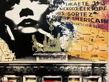 un tableau représentant une femme avec une cigarette devant un immeuble
