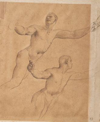 two studies of a man and a woman, one of which is holding a tennis racquet and the other of which is holding a tennis racket