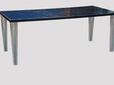 a table with a blue marble top and chrome legs