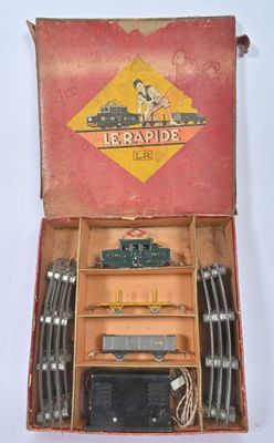 a box with a train set inside of it