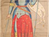 une image représentant un tableau d'un homme en armure tenant un drapeau