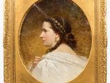 a painting of a woman with braid hair in a gold frame
