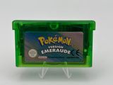 a close up of a green nintendo game case with a pokemon logo on it