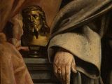 painting of a man holding a gold vase with a lion head on it