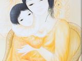 painting of a woman holding a child in a yellow dress