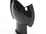 a black vase that is shaped like a broken egg