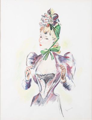 painting of a woman in a dress with flowers in her hair