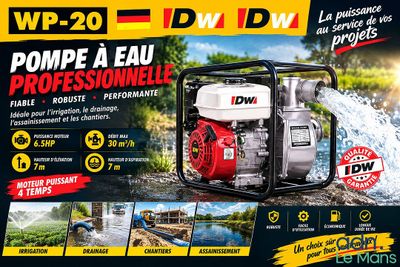 une affiche faisant la promotion d'une pompe à eau portant les inscriptions « dwp - 20 » et « dwp - 20 »