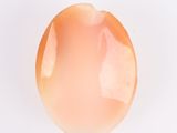 an overhead view of an egg shell on a white surface