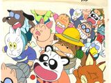 many cartoon characters that are grouped together in this picture